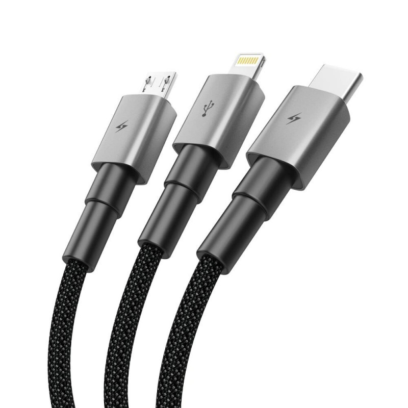 Tech-Protect UltraBoost DNA 3-in-1 cable USB-A to Lightning / USB-C / Micro-USB, 3 A, 120 cm, iron grey