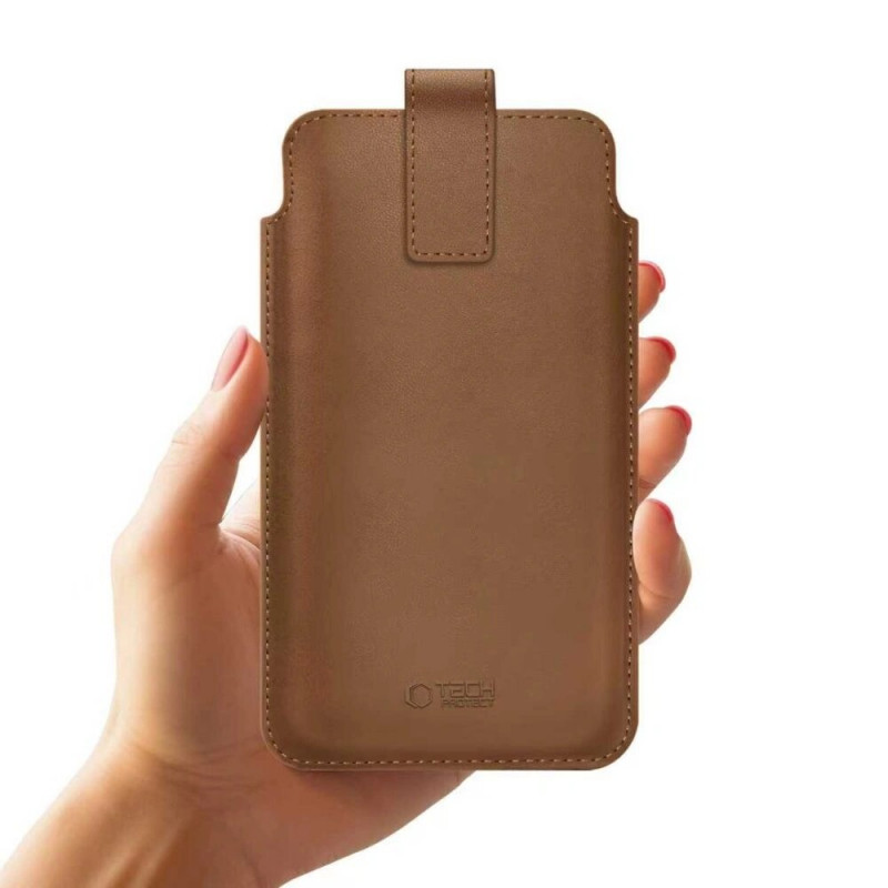 Tech-Protect SM65 universal phone pouch, 6.0-6.9 inch, eco-leather, brown