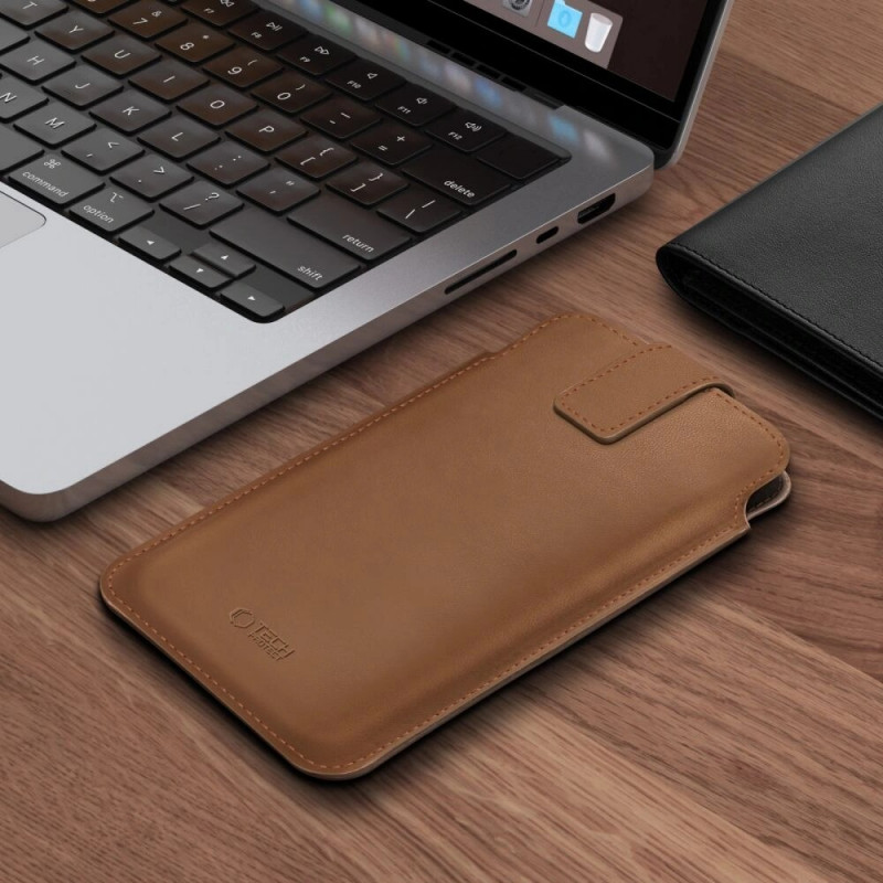 Tech-Protect SM65 universal phone pouch, 6.0-6.9 inch, eco-leather, brown