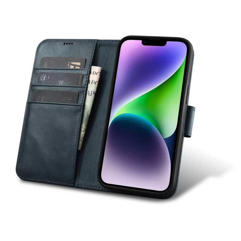 iCarer Oil Wax Wallet Case 2in1 leather flip case for iPhone 14 Plus, Anti-RFID, blue (WMI14220723-BU)