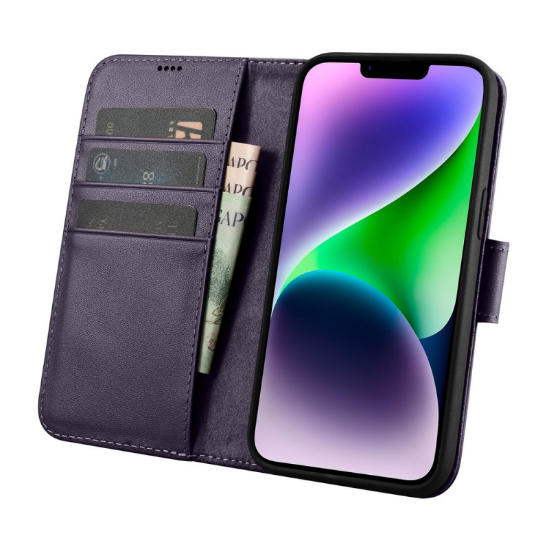 iCarer Wallet Case 2in1 leather flip case for iPhone 14 Plus, Anti-RFID, dark purple (WMI14220727-DP)