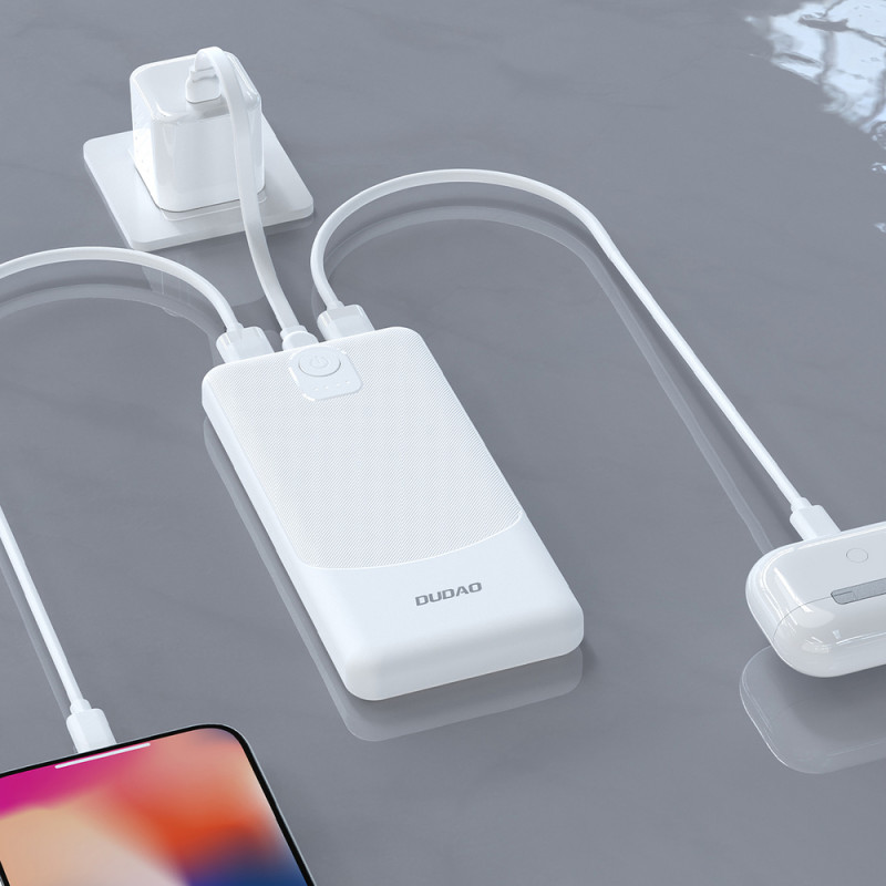 Dudao K10 10000 mAh power bank, 2 x USB-A, 2.4 A, white