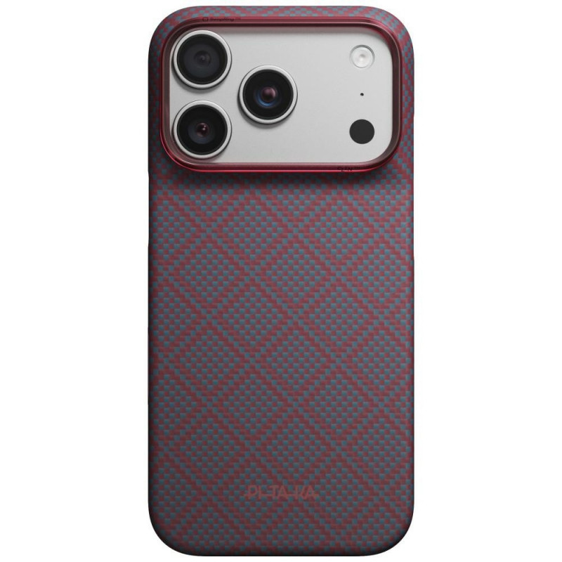 PITAKA Edge Case Argyle MagSafe case for Apple iPhone 18 Pro / 17 Pro, blue-red