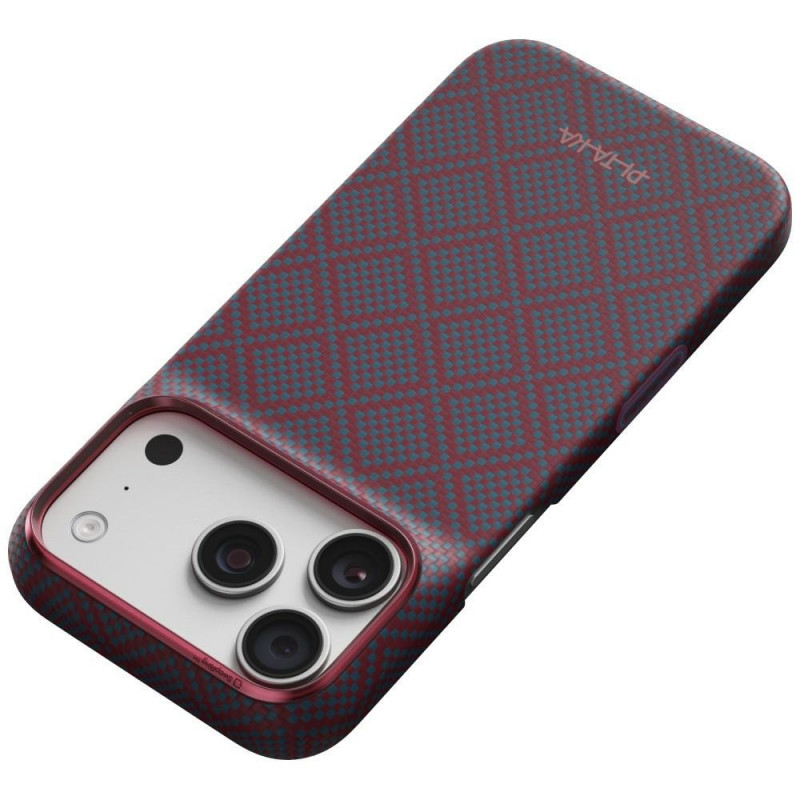 PITAKA Edge Case Argyle MagSafe case for Apple iPhone 18 Pro / 17 Pro, blue-red