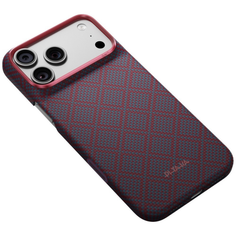 PITAKA Edge Case Argyle MagSafe case for Apple iPhone 18 Pro Max / 17 Pro Max, blue-red
