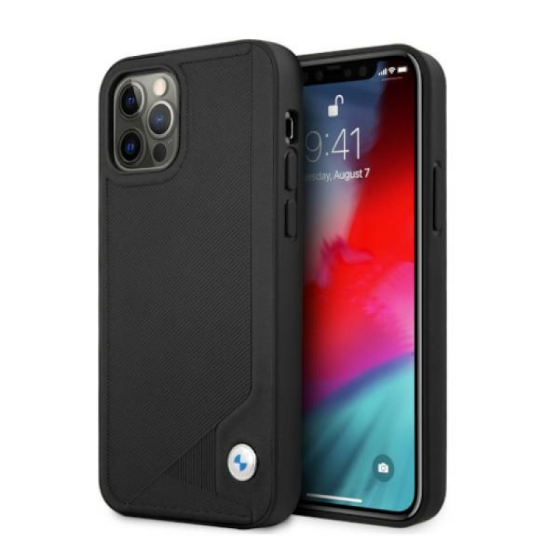 BMW BMHCP12LRCDPK Apple iPhone 12 Pro Max hardcase Leather Deboss, Black