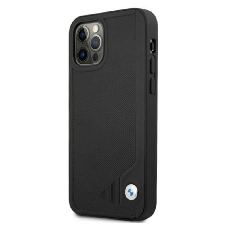 BMW BMHCP12MRCDPK Apple iPhone 12 / 12 Pro hardcase Leather Deboss, Black
