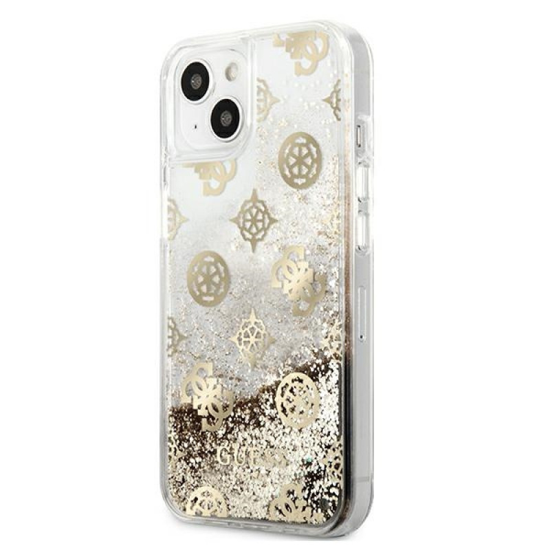 Guess GUHCP13SLGPEGO Apple iPhone 13 mini hardcase Peony Liquid Glitter, Gold