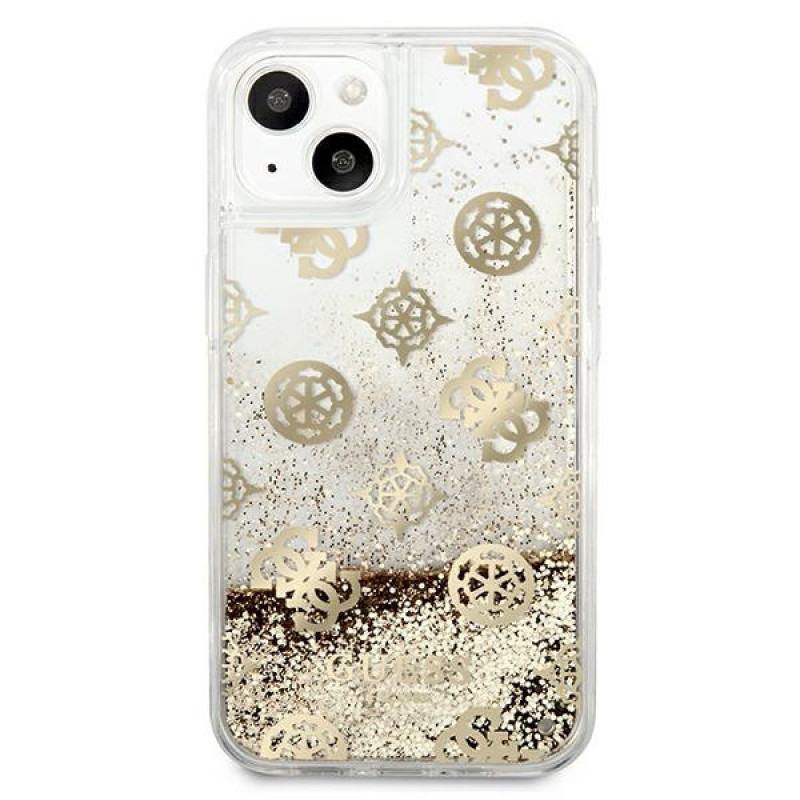 Guess GUHCP13SLGPEGO Apple iPhone 13 mini hardcase Peony Liquid Glitter, Gold