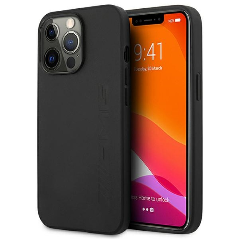 Mercedes-AMG AMHCP14LDOLBK Apple iPhone 14 Pro hardcase, Leather Hot Stamped, black
