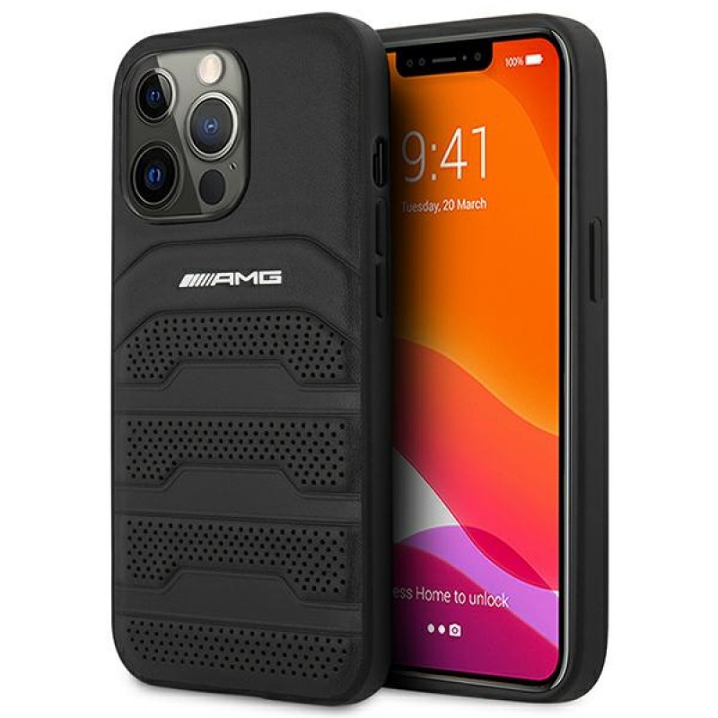 Mercedes-AMG AMHCP14LGSEBK Apple iPhone 14 Pro hardcase, Leather Debossed Lines, black