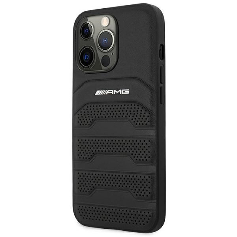 Mercedes-AMG AMHCP14XGSEBK Apple iPhone 14 Pro Max hardcase, Leather Debossed Lines, black