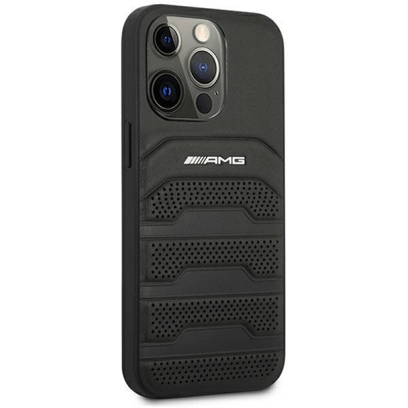 Mercedes-AMG AMHCP14XGSEBK Apple iPhone 14 Pro Max hardcase, Leather Debossed Lines, black