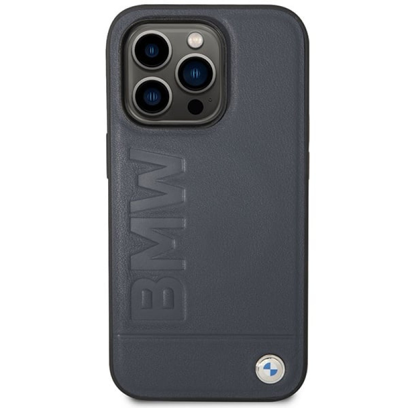BMW BMHMP14XSLLNA Apple iPhone 14 Pro Max hardcase, Leather Hot Stamp MagSafe, navy