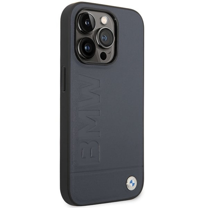 BMW BMHMP14XSLLNA Apple iPhone 14 Pro Max hardcase, Leather Hot Stamp MagSafe, navy