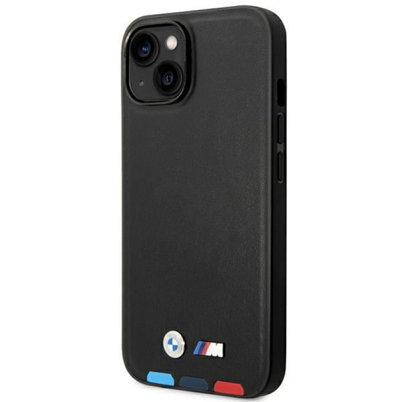 BMW BMHMP14S22PTDK Apple iPhone 14 case, Leather Stamp Tricolor MagSafe, black
