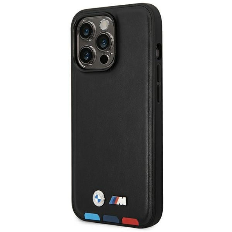 BMW BMHMP14X22PTDK Apple iPhone 14 Pro Max case, Leather Stamp Tricolor MagSafe, black