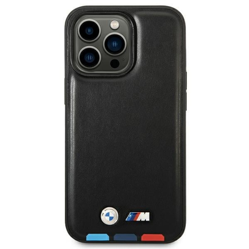 BMW BMHMP14X22PTDK Apple iPhone 14 Pro Max case, Leather Stamp Tricolor MagSafe, black