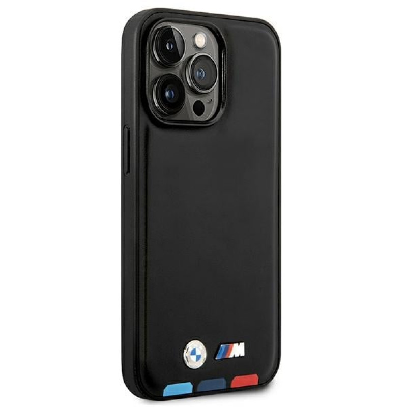BMW BMHMP14X22PTDK Apple iPhone 14 Pro Max case, Leather Stamp Tricolor MagSafe, black