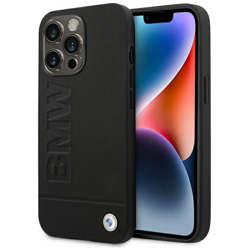 BMW BMHCP14LSLLBK Apple iPhone 14 Pro case, Leather Stamp, black