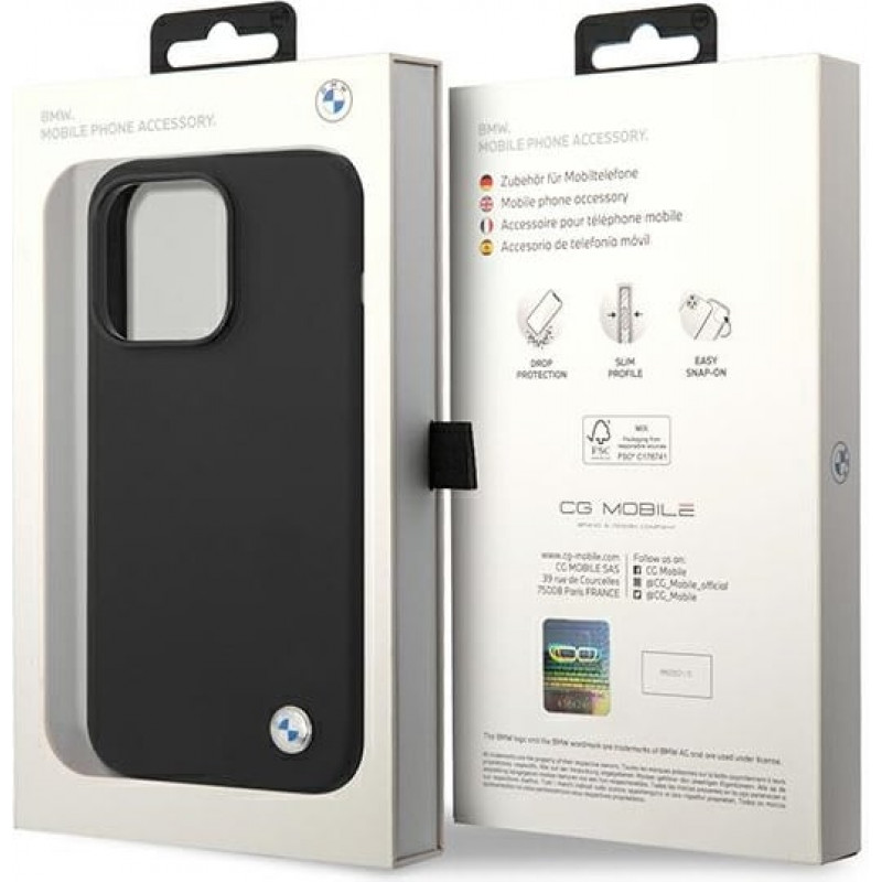 BMW BMHCP14XSILBK Silicone Metal Logo hardcase for Apple iPhone 14 Pro Max 6.7", black