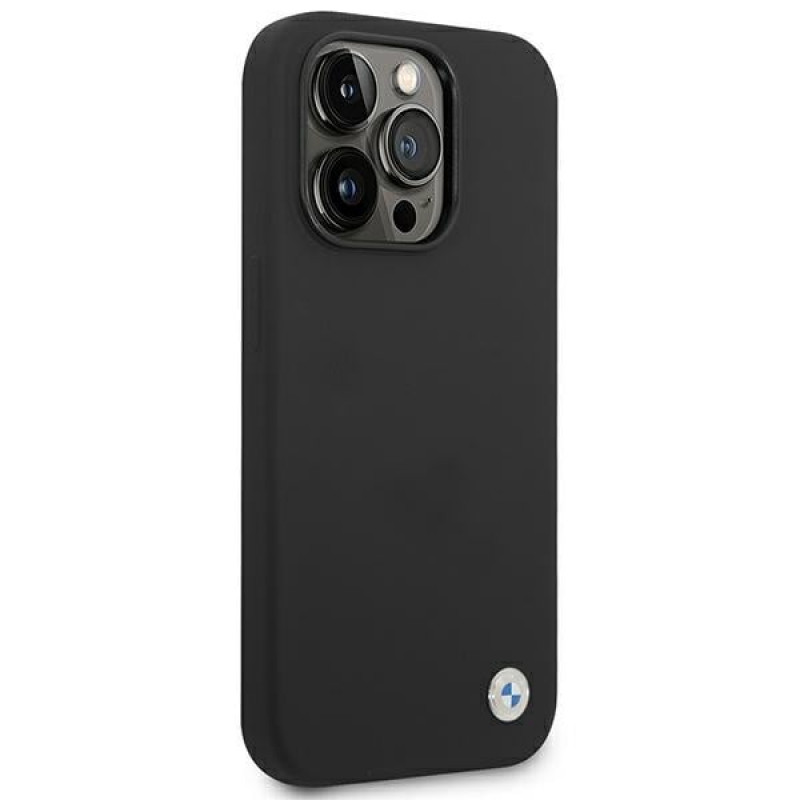 BMW BMHCP14LSILBK Apple iPhone 14 Pro case, Silicone Metal Logo, black
