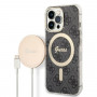 Guess GUBPP13LH4EACSK Case + Wireless Charger set for Apple iPhone 13 Pro, black hard case 4G Print MagSafe