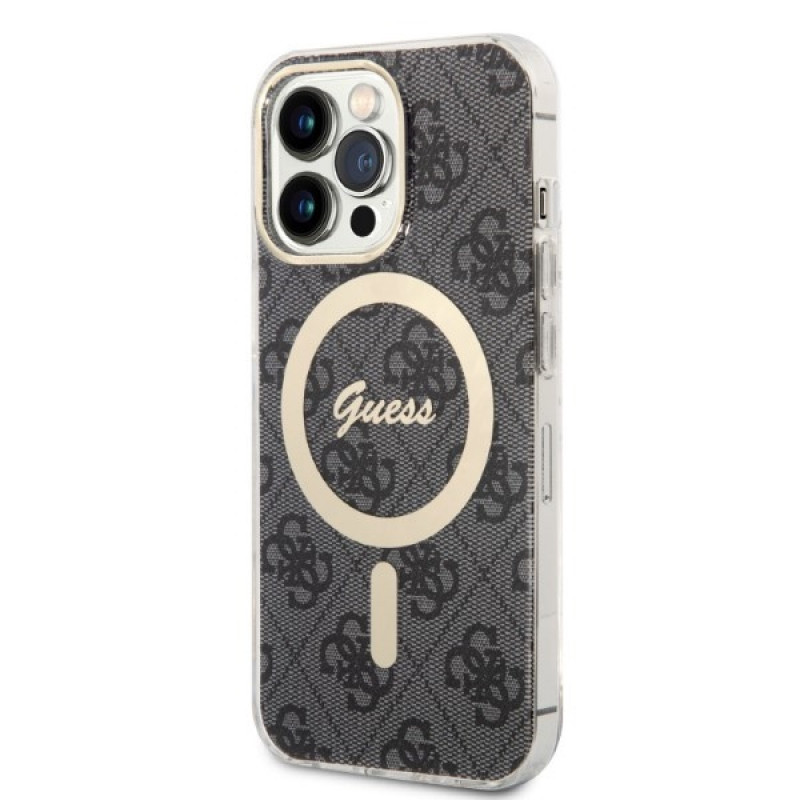 Guess GUBPP13LH4EACSK Case + Wireless Charger set for Apple iPhone 13 Pro, black hard case 4G Print MagSafe