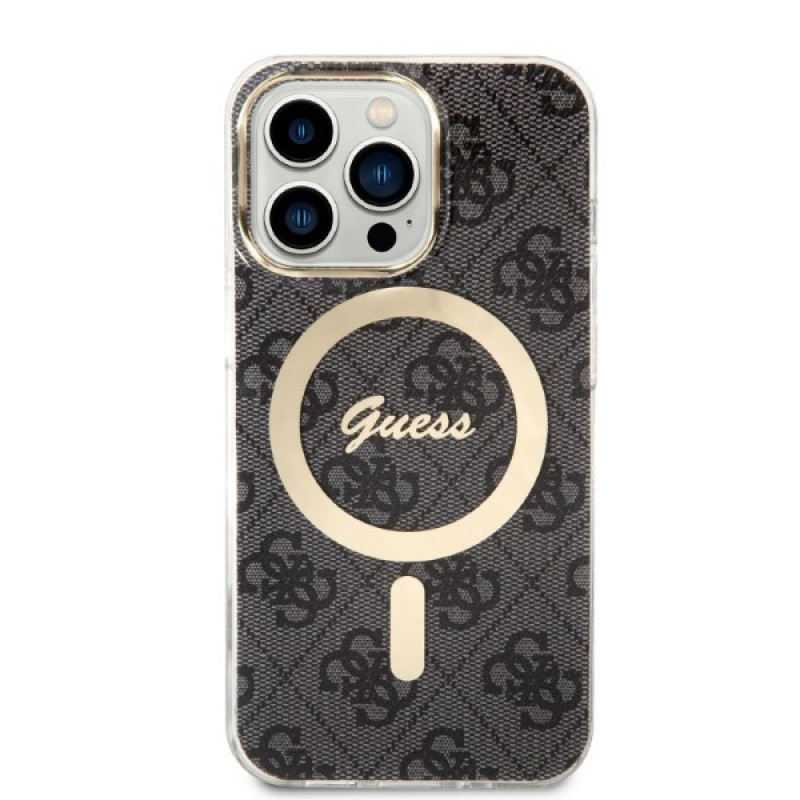 Guess GUBPP13LH4EACSK Case + Wireless Charger set for Apple iPhone 13 Pro, black hard case 4G Print MagSafe