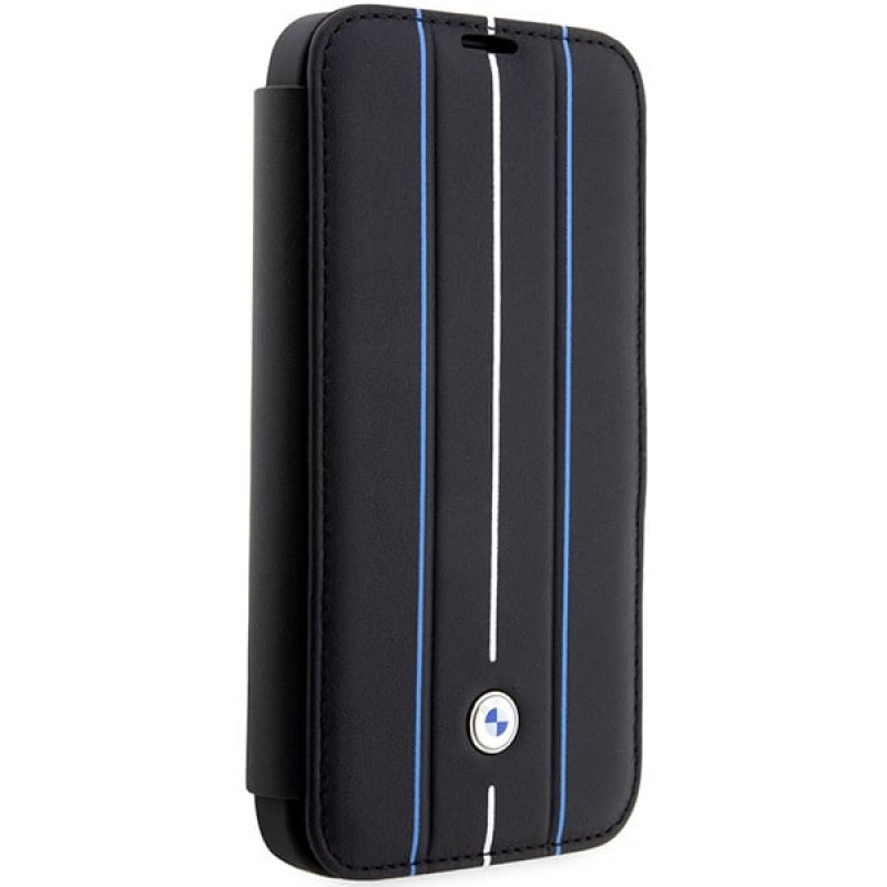 BMW BMBKP14L22RVSK Leather Stamp Blue Lines bookcase for Apple iPhone 14 Pro 6.1", black