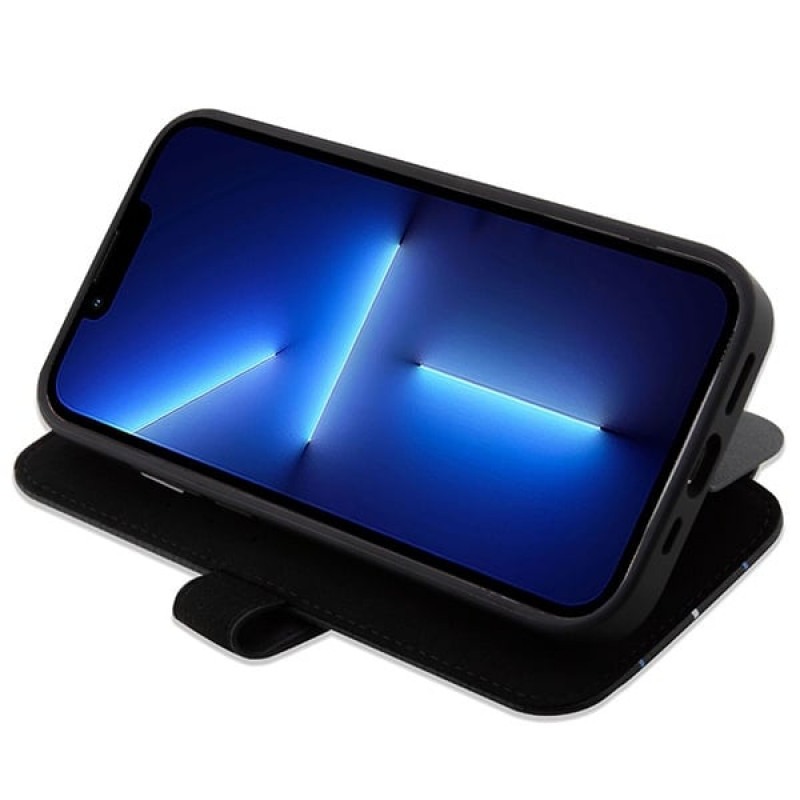 BMW BMBKP14L22RVSK Leather Stamp Blue Lines bookcase for Apple iPhone 14 Pro 6.1", black