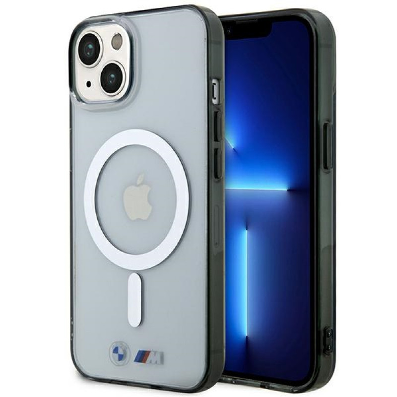BMW BMHMP14SHCRS Silver Ring MagSafe hardcase for Apple iPhone 14, transparent