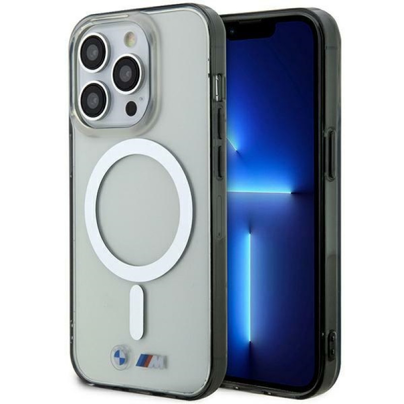 BMW BMHMP14XHCRS Silver Ring MagSafe hardcase for Apple iPhone 14 Pro Max, transparent