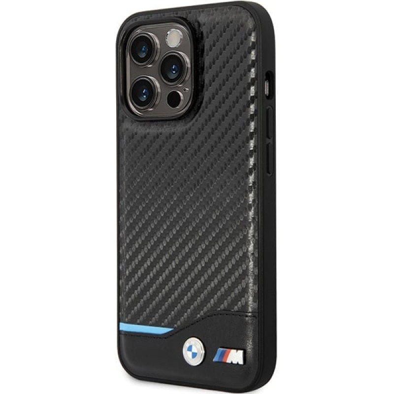 BMW BMHCP13X22NBCK Leather Carbon Hardcase for Apple iPhone 13 Pro Max, black