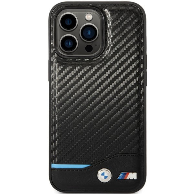 BMW BMHCP13X22NBCK Leather Carbon Hardcase for Apple iPhone 13 Pro Max, black