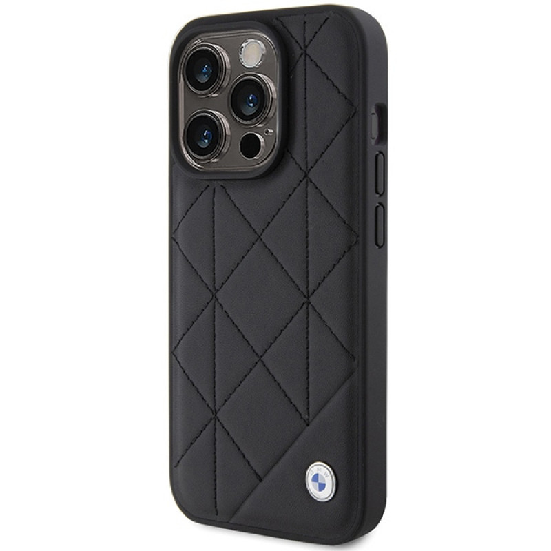 BMW BMHCP15X22RQDK Leather Quilted Case for Apple iPhone 15 Pro Max, black