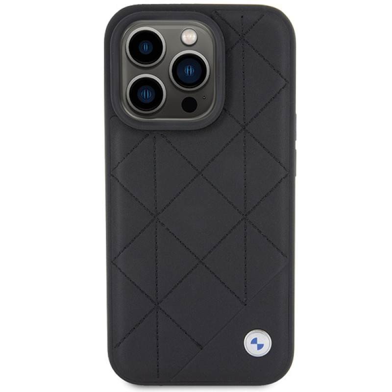 BMW BMHCP15X22RQDK Leather Quilted Case for Apple iPhone 15 Pro Max, black