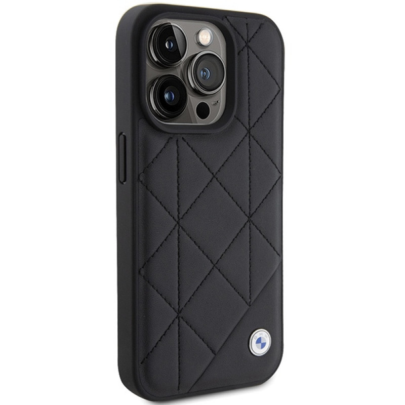BMW BMHCP15X22RQDK Leather Quilted Case for Apple iPhone 15 Pro Max, black