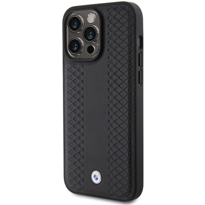 BMW BMHCP15X22RFGK Leather Diamond Pattern Case for Apple iPhone 15 Pro Max, black