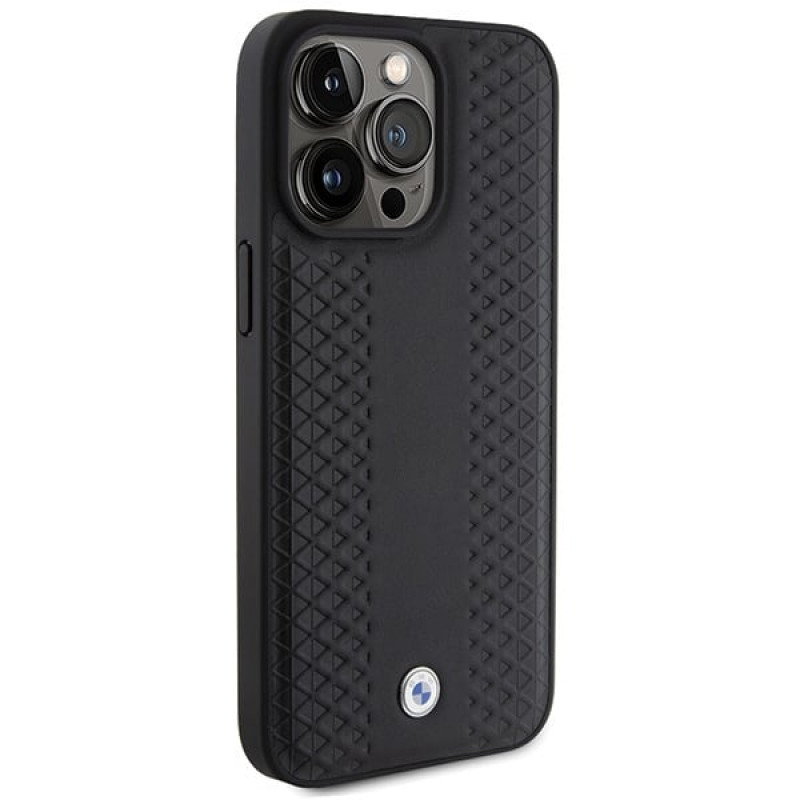 BMW BMHCP15L22RFGK Leather Diamond Pattern Case for Apple iPhone 15 Pro, black