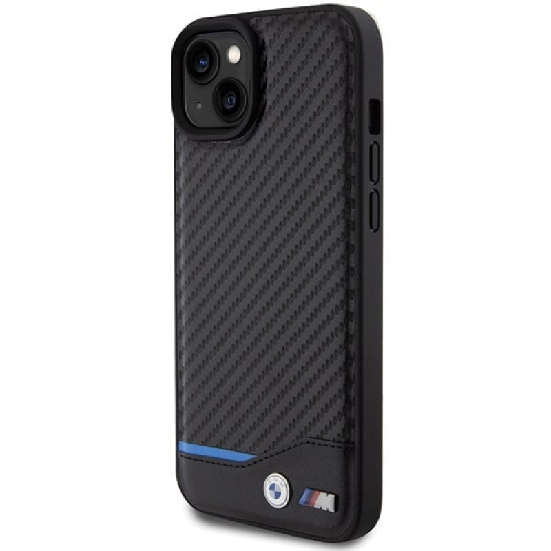 BMW BMHCP15M22NBCK Leather Carbon Hardcase for Apple iPhone 15 Plus / 14 Plus, black