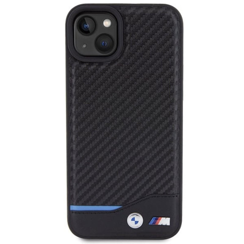 BMW BMHCP15M22NBCK Leather Carbon Hardcase for Apple iPhone 15 Plus / 14 Plus, black
