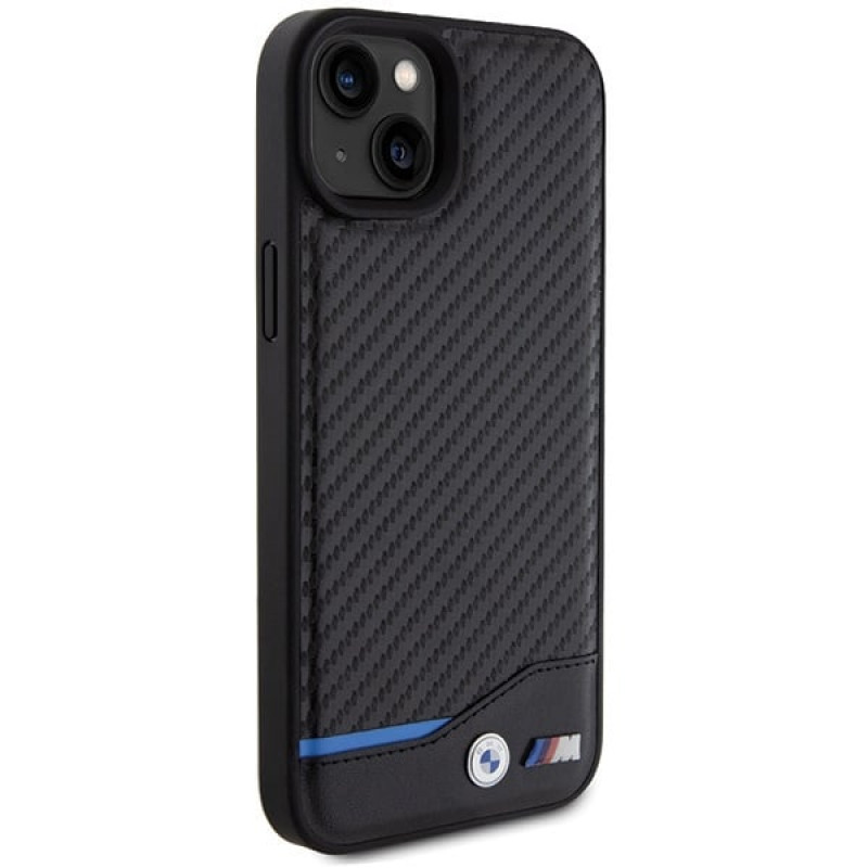 BMW BMHCP15M22NBCK Leather Carbon Hardcase for Apple iPhone 15 Plus / 14 Plus, black