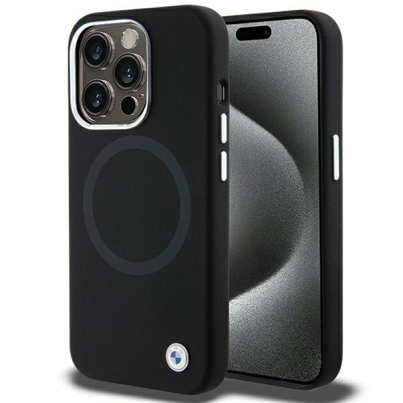 BMW BMHMP15XSILBK2 Signature Liquid Silicone MagSafe Case for Apple iPhone 15 Pro Max, black
