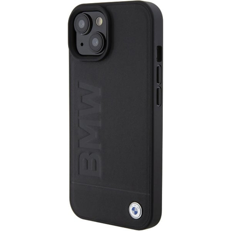 BMW BMHMP15MSLLBK Leather Hot Stamp MagSafe Case for Apple iPhone 15 Plus / 14 Plus, black