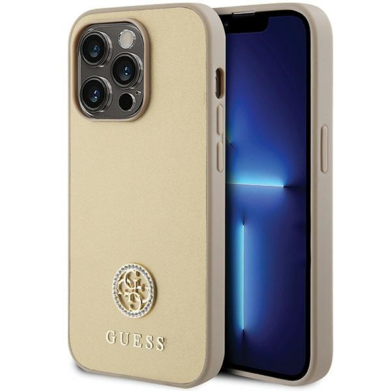 Guess GUHCP15LPS4DGPD PU 4G Strass Metal Logo Case for Apple iPhone 15 Pro, gold