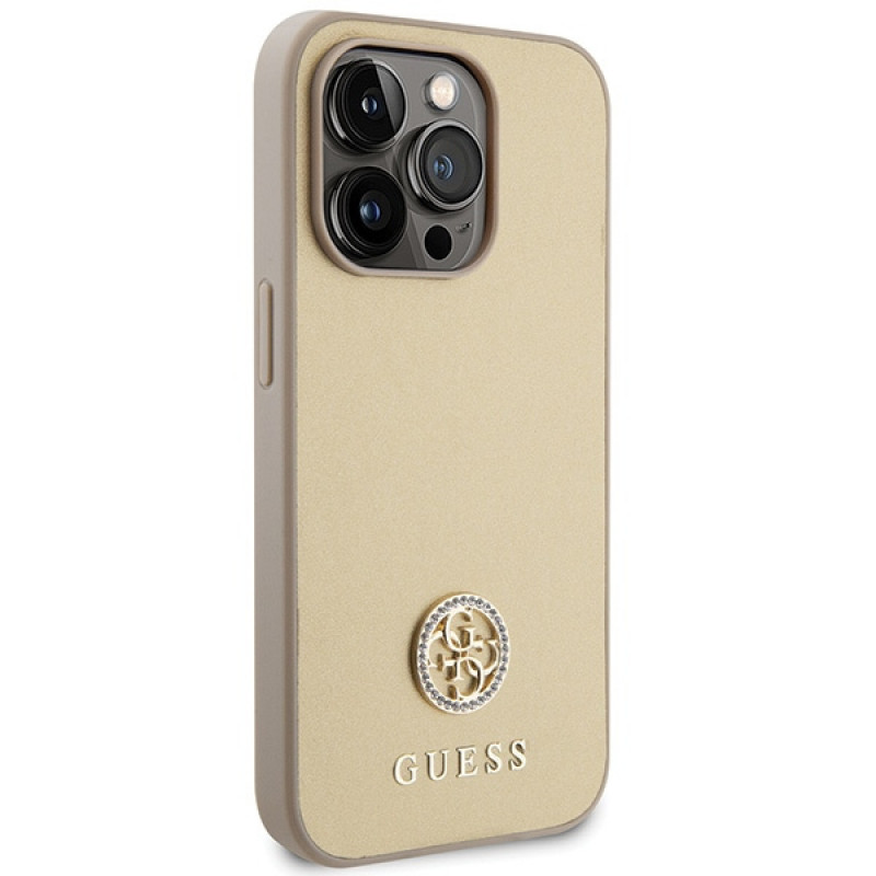 Guess GUHCP15LPS4DGPD PU 4G Strass Metal Logo Case for Apple iPhone 15 Pro, gold