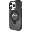 Guess GUHMP15LHRSGSK Ring Stand Script Glitter MagSafe Hardcase for Apple iPhone 15 Pro, Black