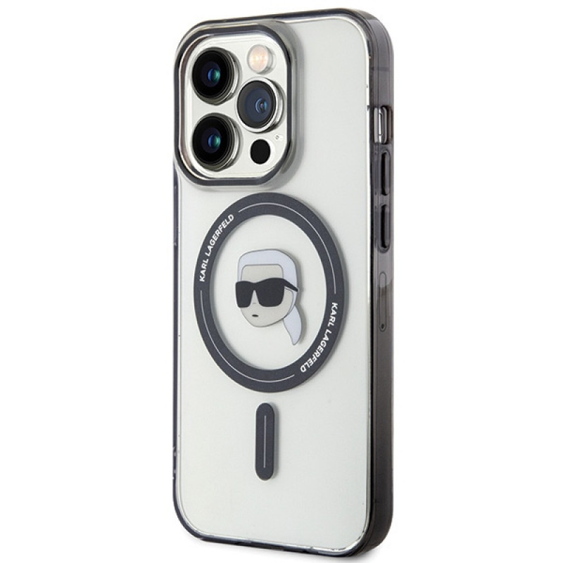 Karl Lagerfeld KLHMP15LHKHNOTK IML Karl's Head MagSafe Hardcase for Apple iPhone 15 Pro, Transparent