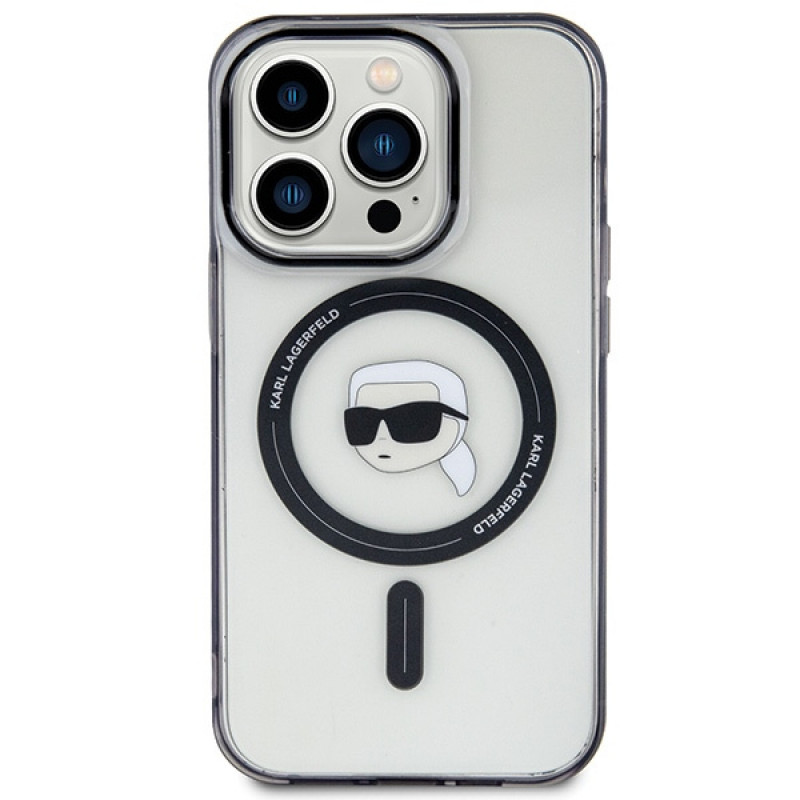 Karl Lagerfeld KLHMP15LHKHNOTK IML Karl's Head MagSafe Hardcase for Apple iPhone 15 Pro, Transparent
